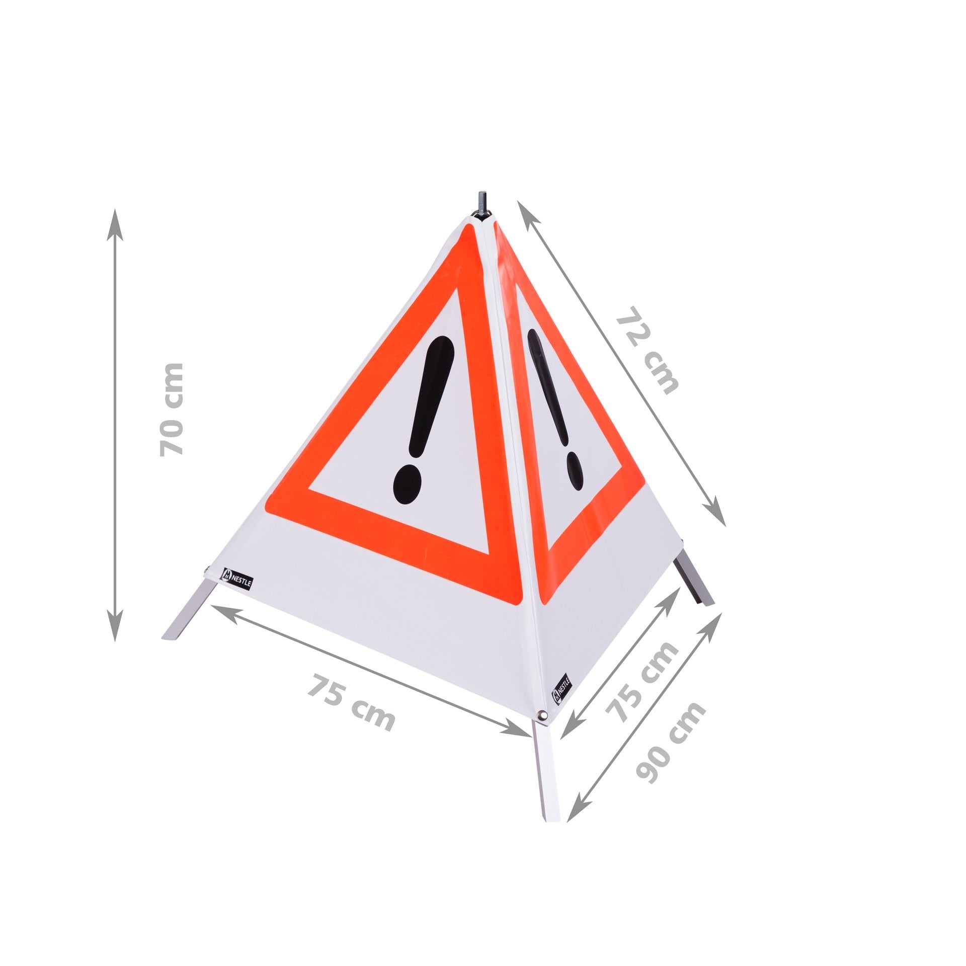 NESTLE Warnpyramide 70 cm, Achtung (VZ101), weiß, mit Mittelfuß NESTLE Warnpyramide 70 cm, Achtung (VZ101), weiß, mit Mittelfuß